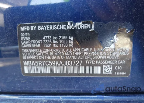 2019 BMW 330I xDrive из США, поврежденный, VIN WBA5R7C59KAJ83727